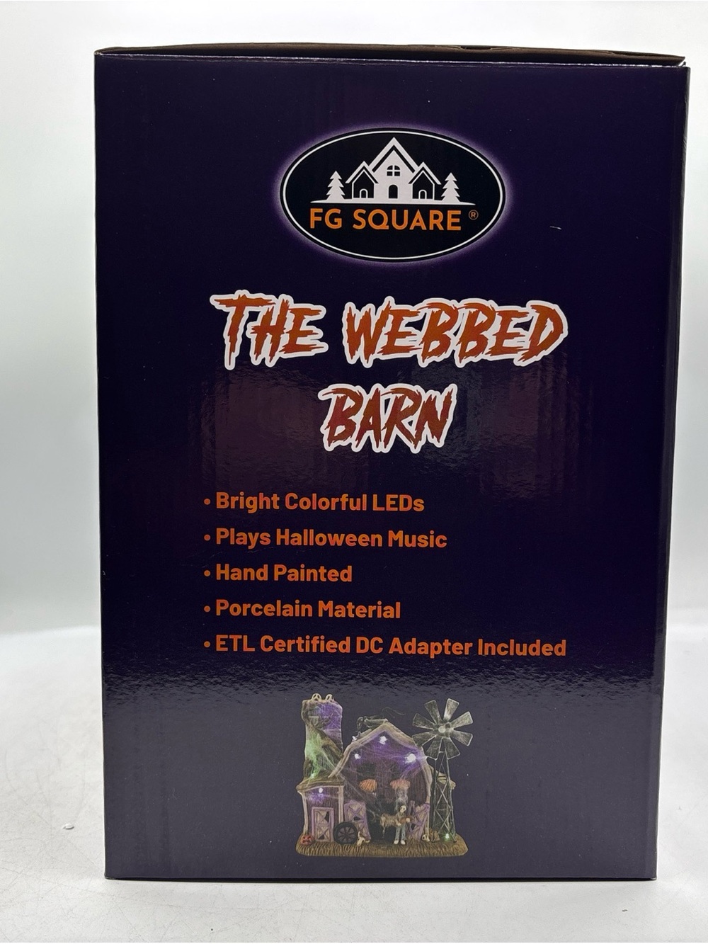 FG Square 8” The Webbed Barn Halloween Decorative Prop Hand Painted Porcelain - Picture 10 of 12